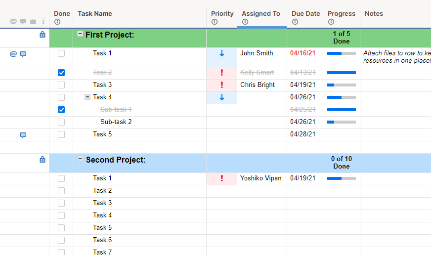 Project Task List template